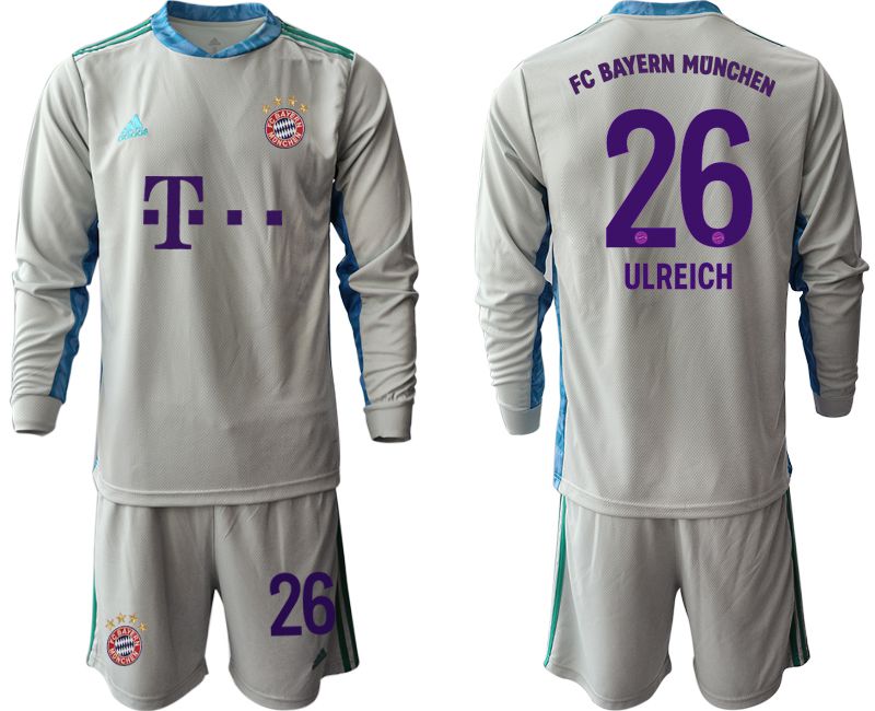 Men 2020-2021 club Bayern Munich gray long sleeve goalkeeper #26 Soccer Jerseys